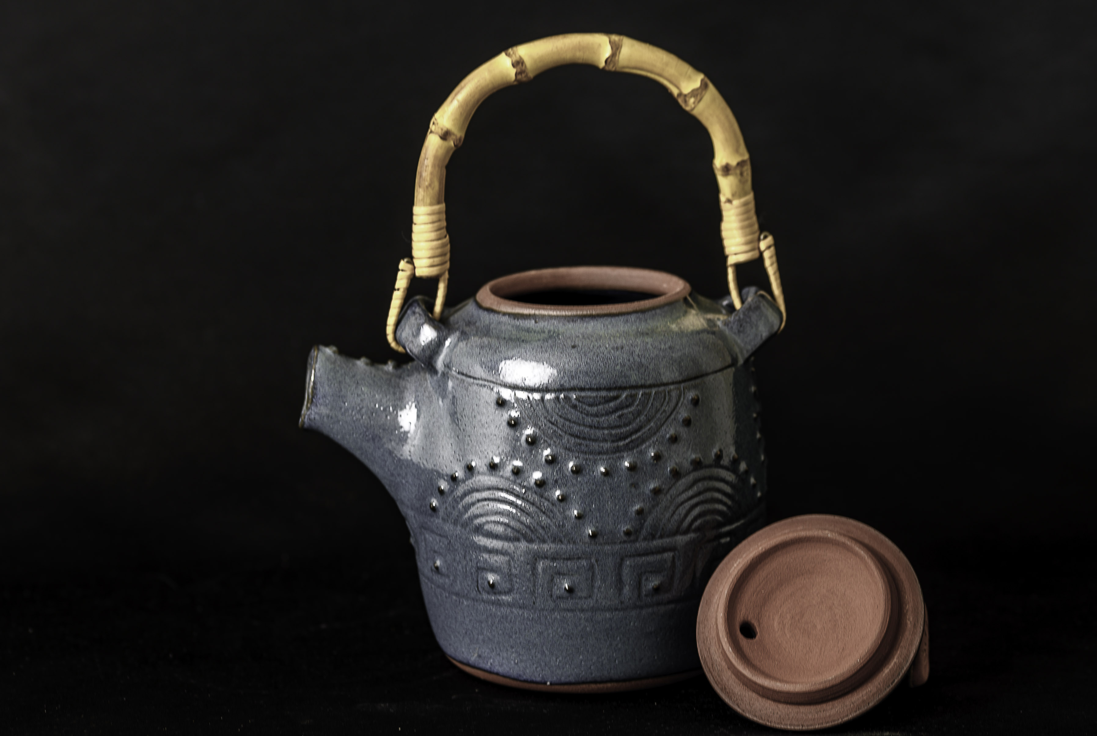 Théière céramique argile tournée émaillée bleu Quinsac